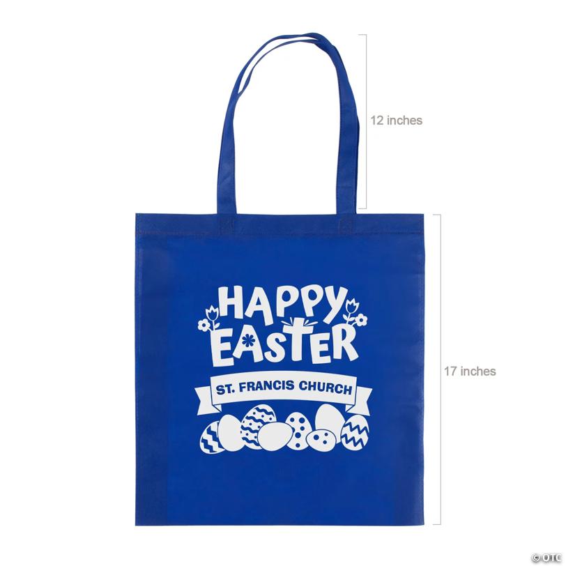 15" x 17" Personalized Blue Church Egg Hunt Large Nonwoven Tote Bags - 48 Pc.