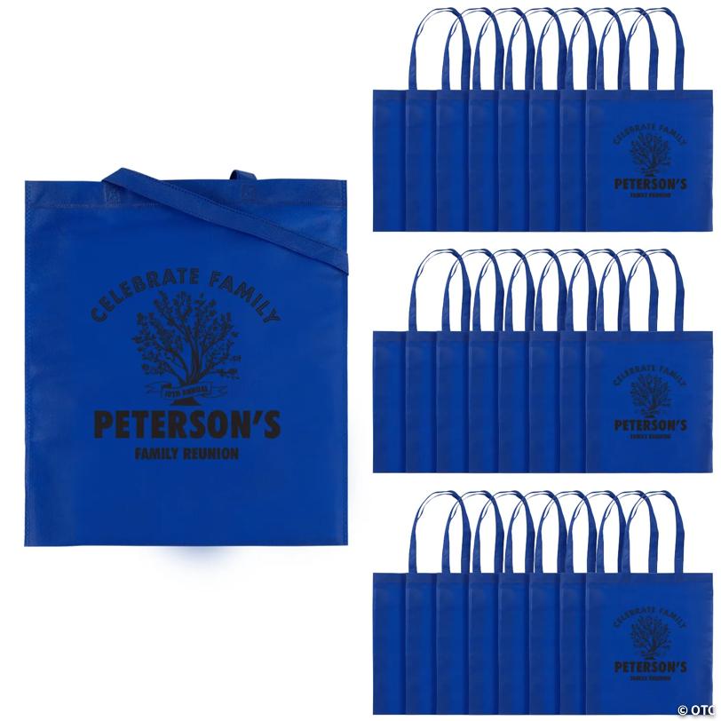 15" x 17" Personalized Large Blue Family Tree Nonwoven Tote Bags - 48 Pc.