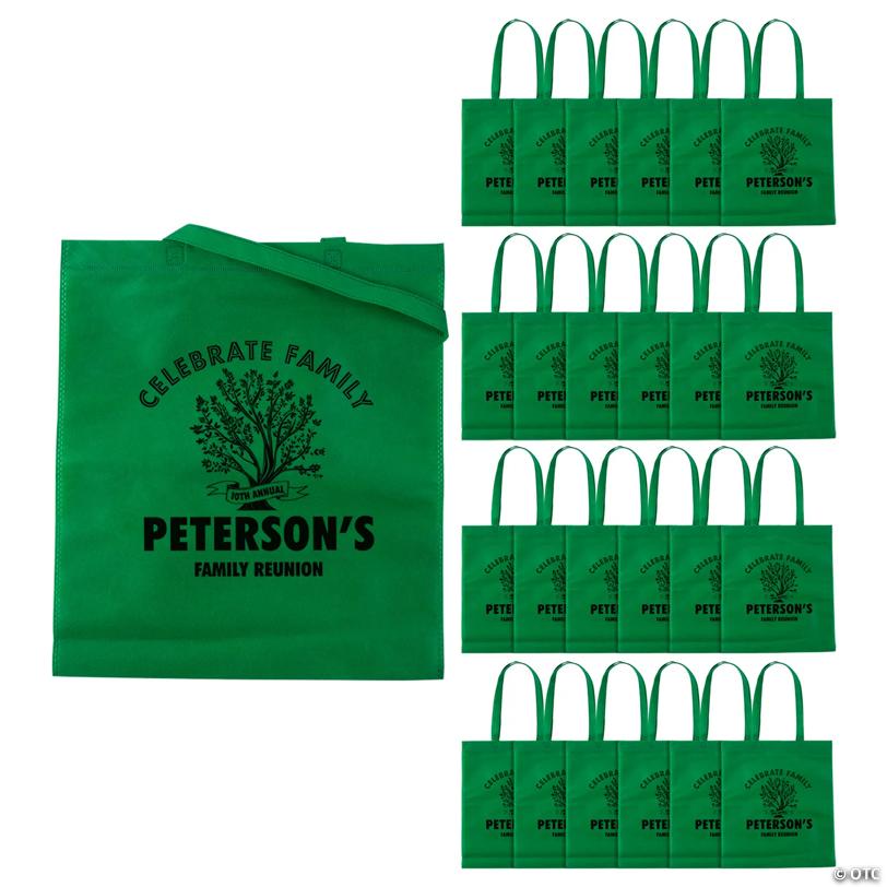 15" x 17" Personalized Large Green Family Tree Nonwoven Tote Bags - 48 Pc.