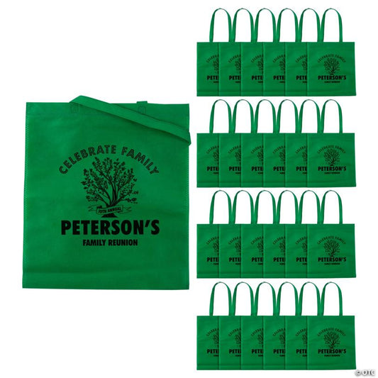 15" x 17" Personalized Large Green Family Tree Nonwoven Tote Bags - 48 Pc.