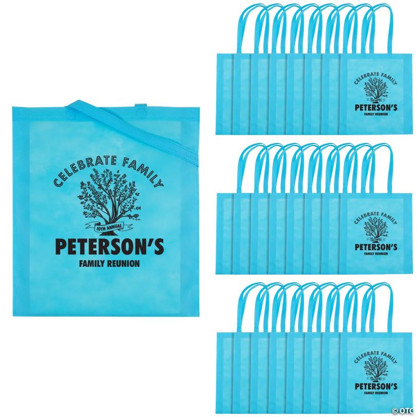 15" x 17" Personalized Large Light Blue Family Tree Nonwoven Tote Bags - 48 Pc.