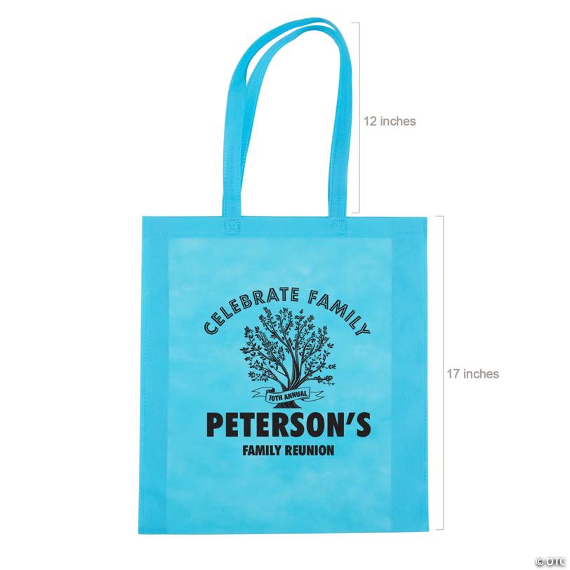 15" x 17" Personalized Large Light Blue Family Tree Nonwoven Tote Bags - 48 Pc.