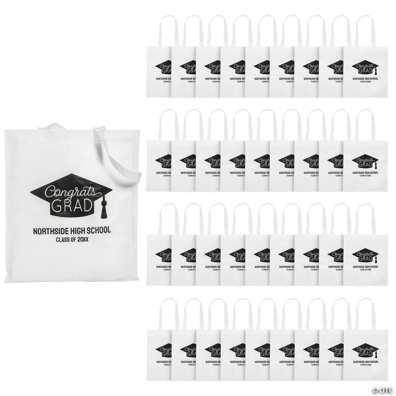 15" x 17" Personalized Large Nonwoven Graduation Congrats Grad Tote Bags - 48 Pc.