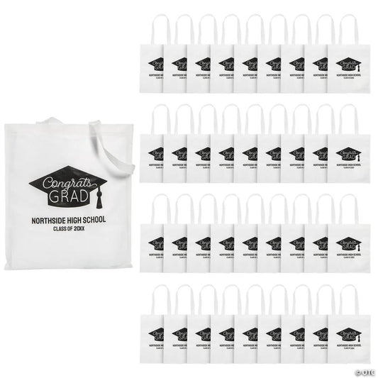 15" x 17" Personalized Large Nonwoven Graduation Congrats Grad Tote Bags - 48 Pc.