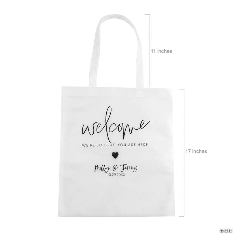 15" x 17" Personalized Large Nonwoven White Welcome Wedding Tote Bags - 48 Pc.