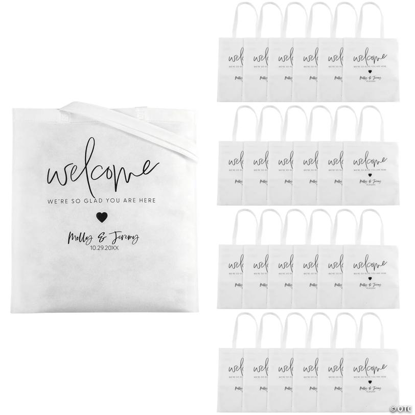 15" x 17" Personalized Large Nonwoven White Welcome Wedding Tote Bags - 48 Pc.