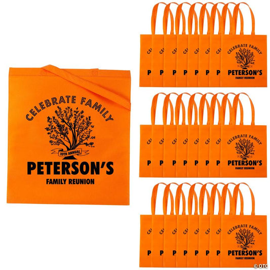 15" x 17" Personalized Large Orange Family Tree Nonwoven Tote Bags - 48 Pc.