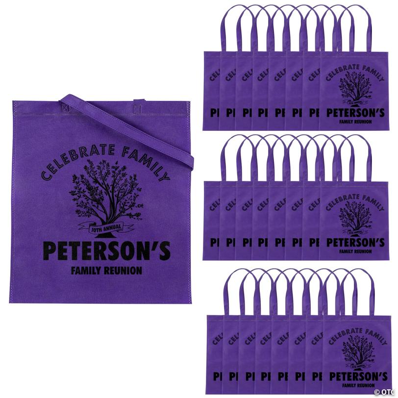 15" x 17" Personalized Large Purple Family Tree Nonwoven Tote Bags - 48 Pc.
