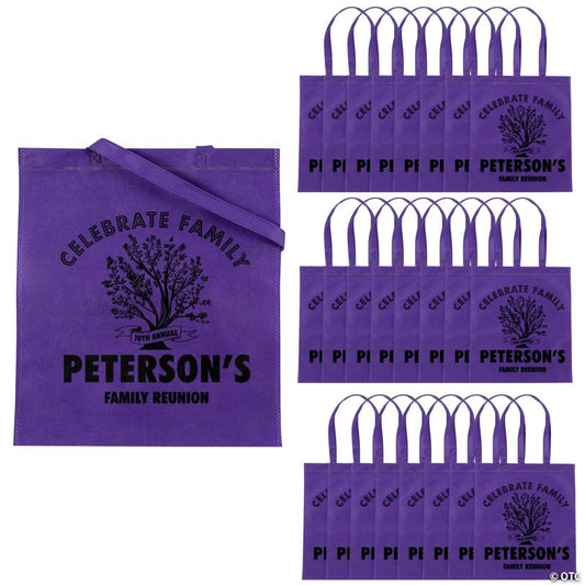 15" x 17" Personalized Large Purple Family Tree Nonwoven Tote Bags - 48 Pc.