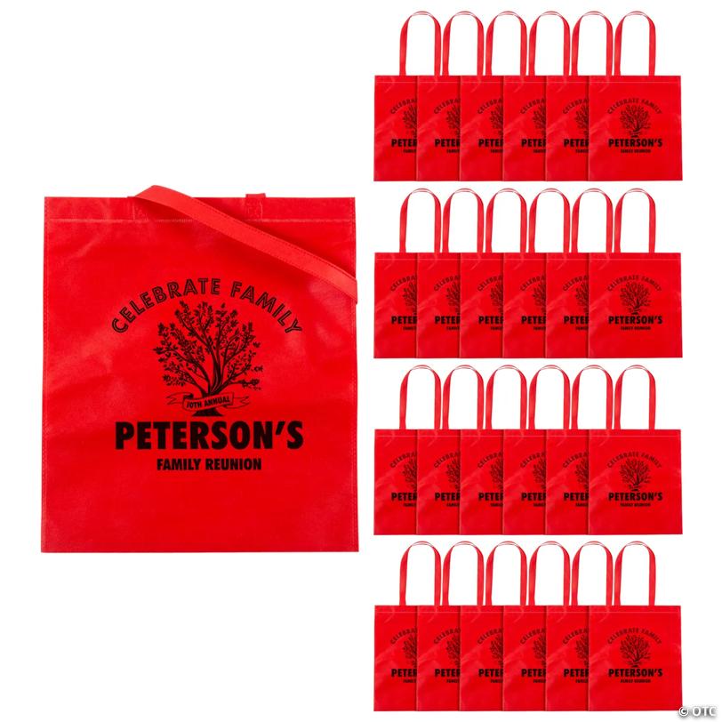 15" x 17" Personalized Large Red Family Tree Nonwoven Tote Bags - 48 Pc.