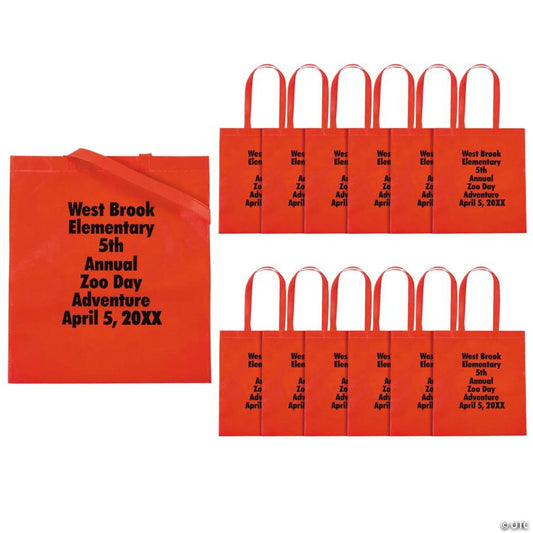 15" x 17" Personalized Large Red Nonwoven Tote Bags with Text Color Choice - 48 Pc.