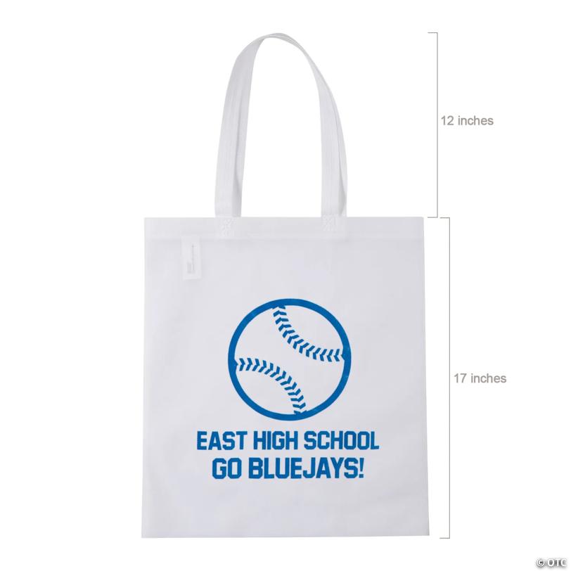15" x 17" Personalized Large White Baseball Nonwoven Tote Bags - 48 Pc.