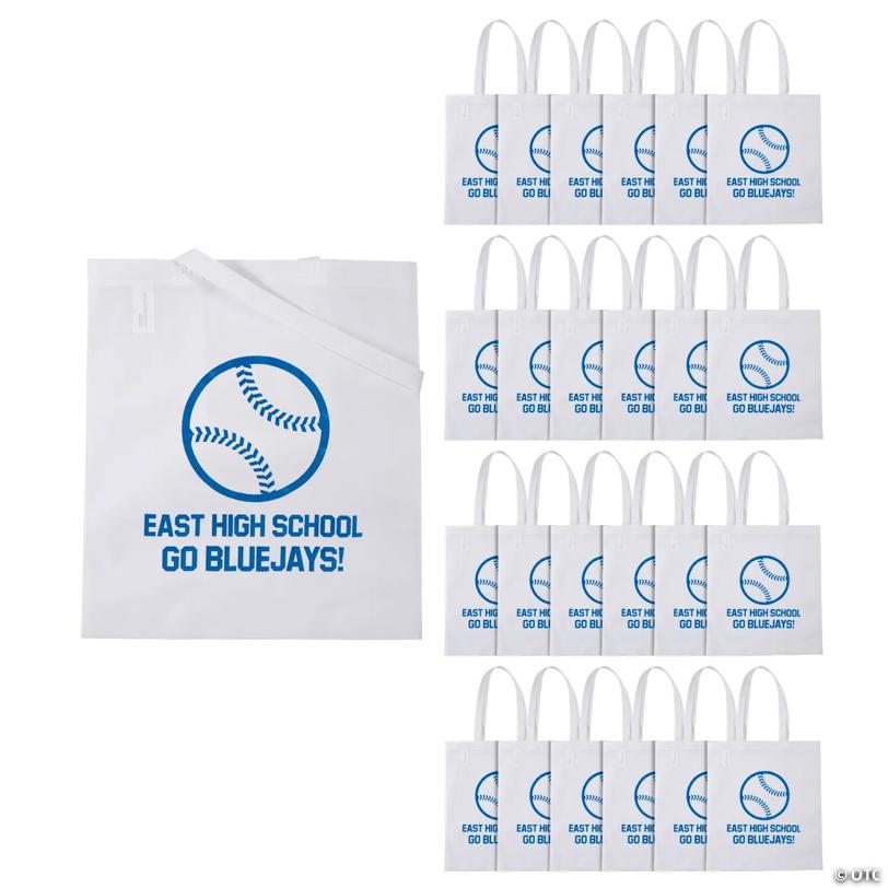 15" x 17" Personalized Large White Baseball Nonwoven Tote Bags - 48 Pc.