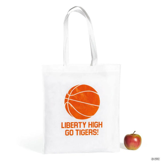 15" x 17" Personalized Large White Basketball Nonwoven Tote Bags - 48 Pc.