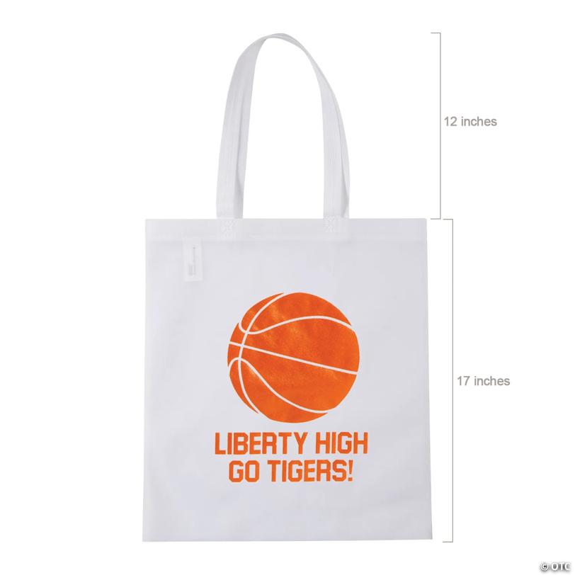 15" x 17" Personalized Large White Basketball Nonwoven Tote Bags - 48 Pc.