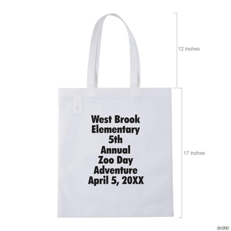 15" x 17" Personalized Large White Nonwoven Tote Bags with Text Color Choice - 48 Pc.
