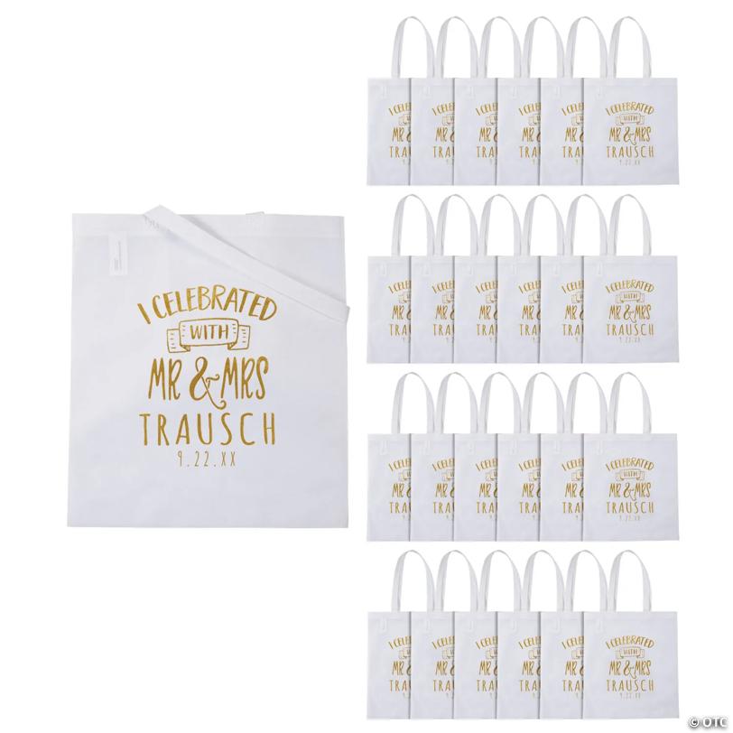 15" x 17" Personalized Large White Wedding Nonwoven Tote Bags - 48 Pc.