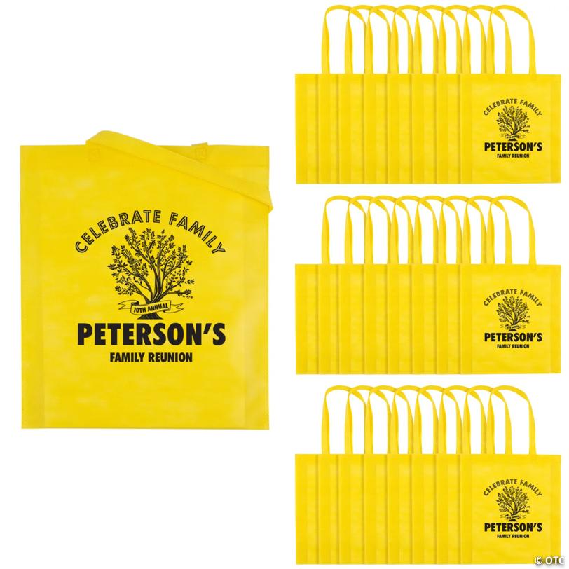 15" x 17" Personalized Large Yellow Family Tree Nonwoven Tote Bags - 48 Pc.