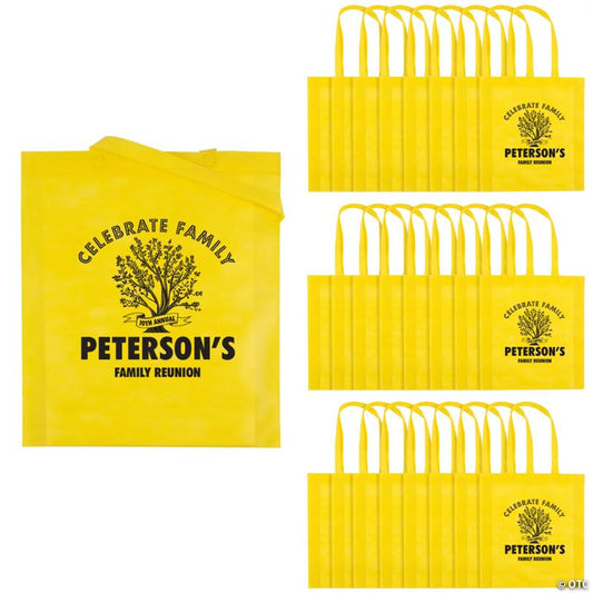 15" x 17" Personalized Large Yellow Family Tree Nonwoven Tote Bags - 48 Pc.