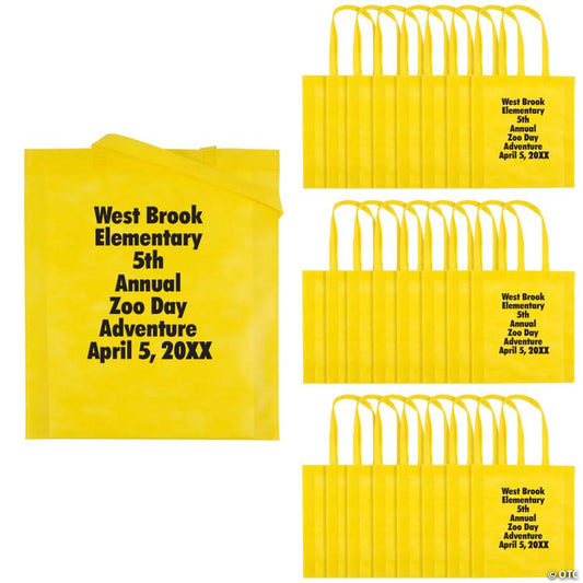 15" x 17" Personalized Large Yellow Nonwoven Tote Bags with Text Color Choice - 48 Pc.