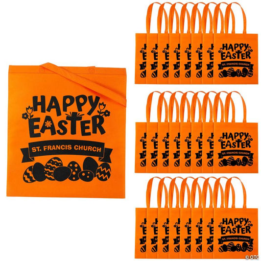 15" x 17" Personalized Orange Church Egg Hunt Large Nonwoven Tote Bags - 48 Pc.