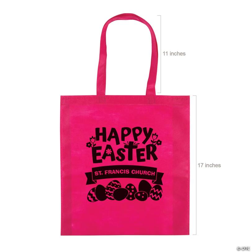 15" x 17" Personalized Pink Church Egg Hunt Large Nonwoven Tote Bags - 48 Pc.