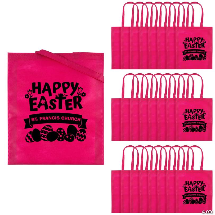 15" x 17" Personalized Pink Church Egg Hunt Large Nonwoven Tote Bags - 48 Pc.