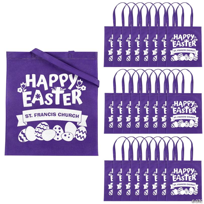 15" x 17" Personalized Purple Church Egg Hunt Large Nonwoven Tote Bags - 48 Pc.