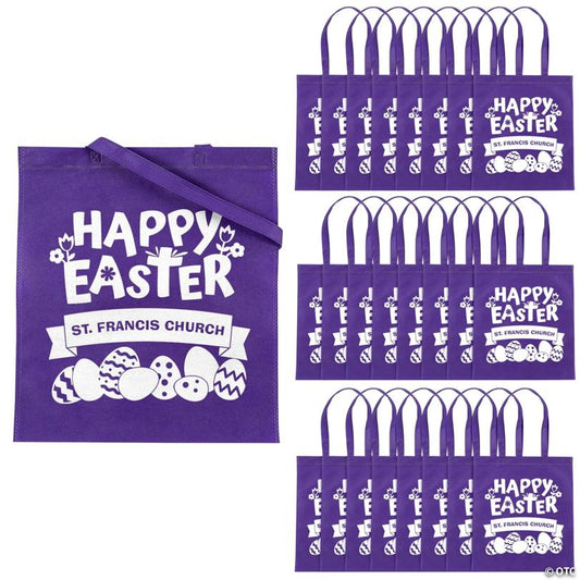 15" x 17" Personalized Purple Church Egg Hunt Large Nonwoven Tote Bags - 48 Pc.