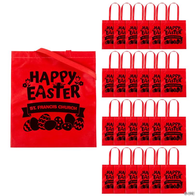 15" x 17" Personalized Red Church Egg Hunt Large Nonwoven Tote Bags - 48 Pc.
