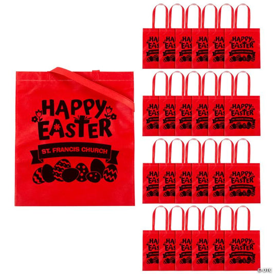 15" x 17" Personalized Red Church Egg Hunt Large Nonwoven Tote Bags - 48 Pc.