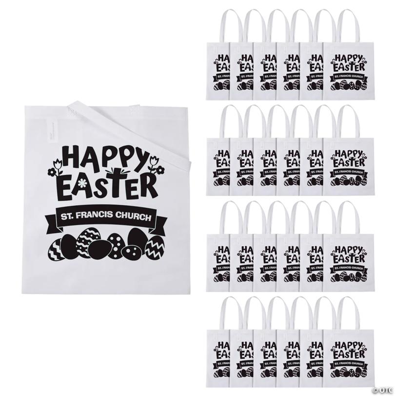 15" x 17" Personalized White Church Egg Hunt Large Nonwoven Tote Bags - 48 Pc.
