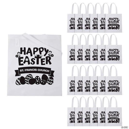 15" x 17" Personalized White Church Egg Hunt Large Nonwoven Tote Bags - 48 Pc.