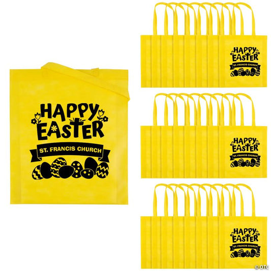 15" x 17" Personalized Yellow Church Egg Hunt Large Nonwoven Tote Bags - 48 Pc.