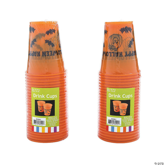 16 oz. Bulk 50 Ct. Happy Halloween Pumpkin & Bats Disposable Plastic Cups | USA Decoration®