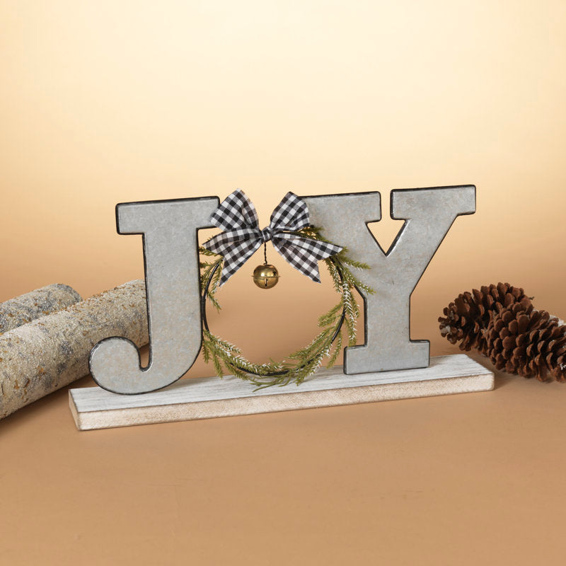 16.5 in. Wood and Metal JOY Tabletop Holiday DÃ©cor with Bow