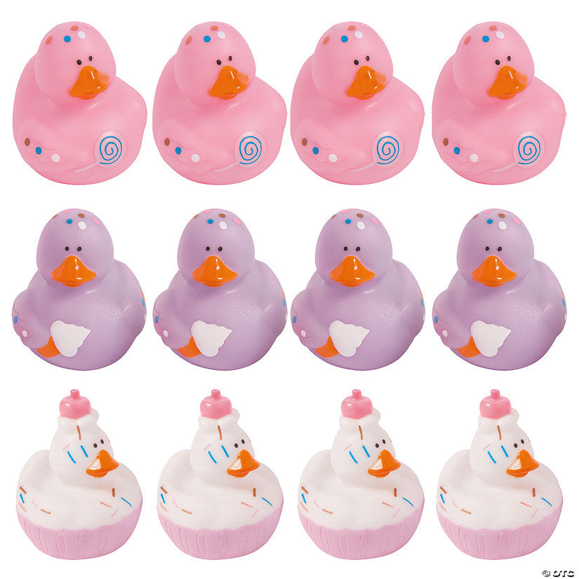 2 1/2" Sweet Treats Purple, Pink & White Vinyl Rubber Ducks - 12 Pc. | USA Decoration®
