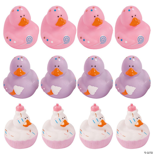 2 1/2" Sweet Treats Purple, Pink & White Vinyl Rubber Ducks - 12 Pc. | USA Decoration®