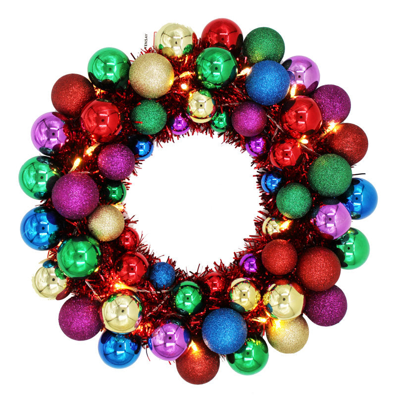 16" Pre-Lit Christmas Wreath hanging on a front door