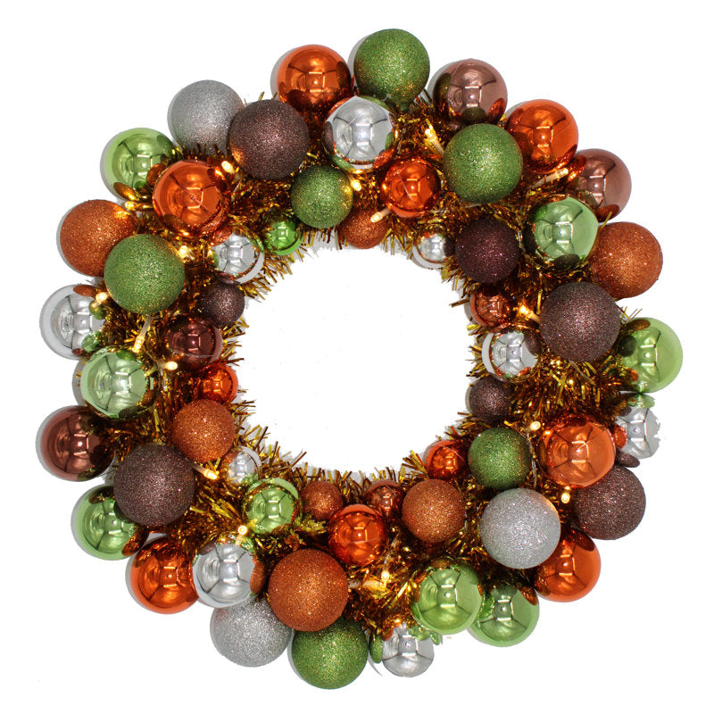 16" Pre-Lit Christmas Wreath hanging on a front door