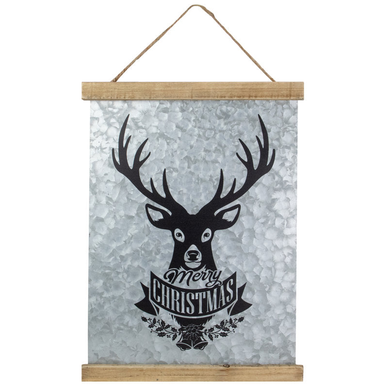 16" Merry Christmas Reindeer Galvanized Sheet Metal Hanging Wall Sign