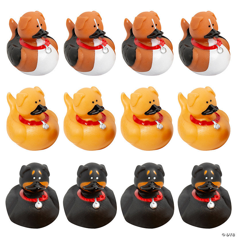 2" Brown, Black and Tan Dog Character Rubber Duck Toys - 12 Pc. | USA Decoration®
