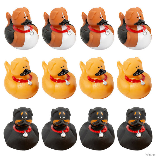 2" Brown, Black and Tan Dog Character Rubber Duck Toys - 12 Pc. | USA Decoration®