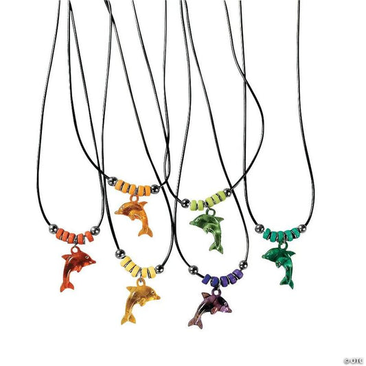 16" Bright Color Beaded Acrylic Dolphin Necklaces – 12 Pc.