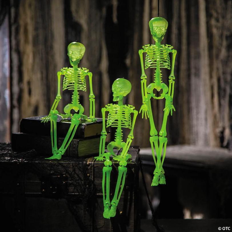 16" Hanging Posable Glow-in-the-Dark Skeletons Halloween Decoration - 3 Pc.