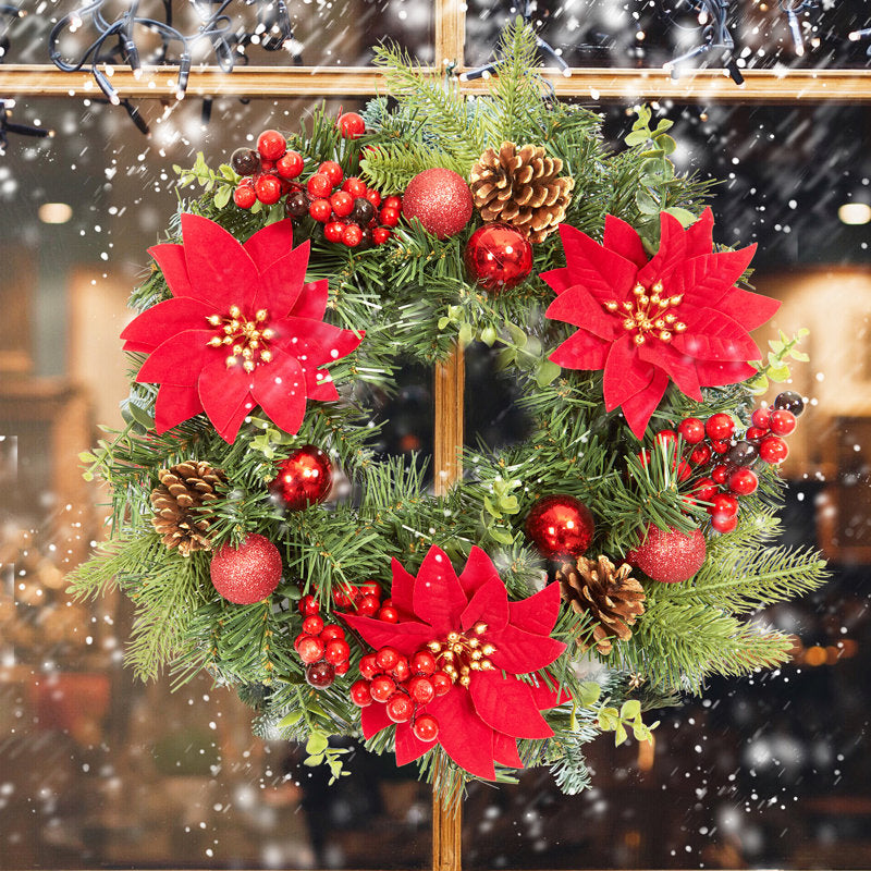 16 Inch Artificial Christmas Wreath with Baubles, Pine Cones, Berries