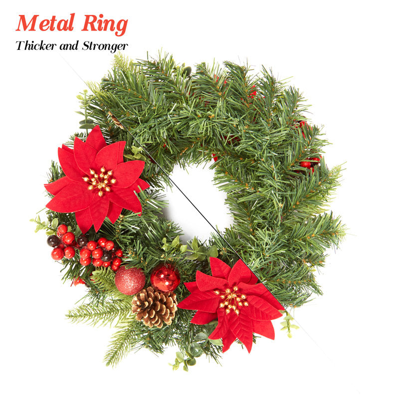 16 Inch Artificial Christmas Wreath with Baubles, Pine Cones, Berries