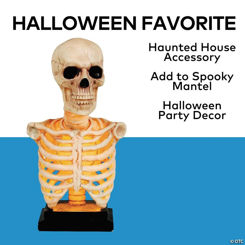 16" Skeleton Bust on Stand Plastic Halloween Tabletop Decoration