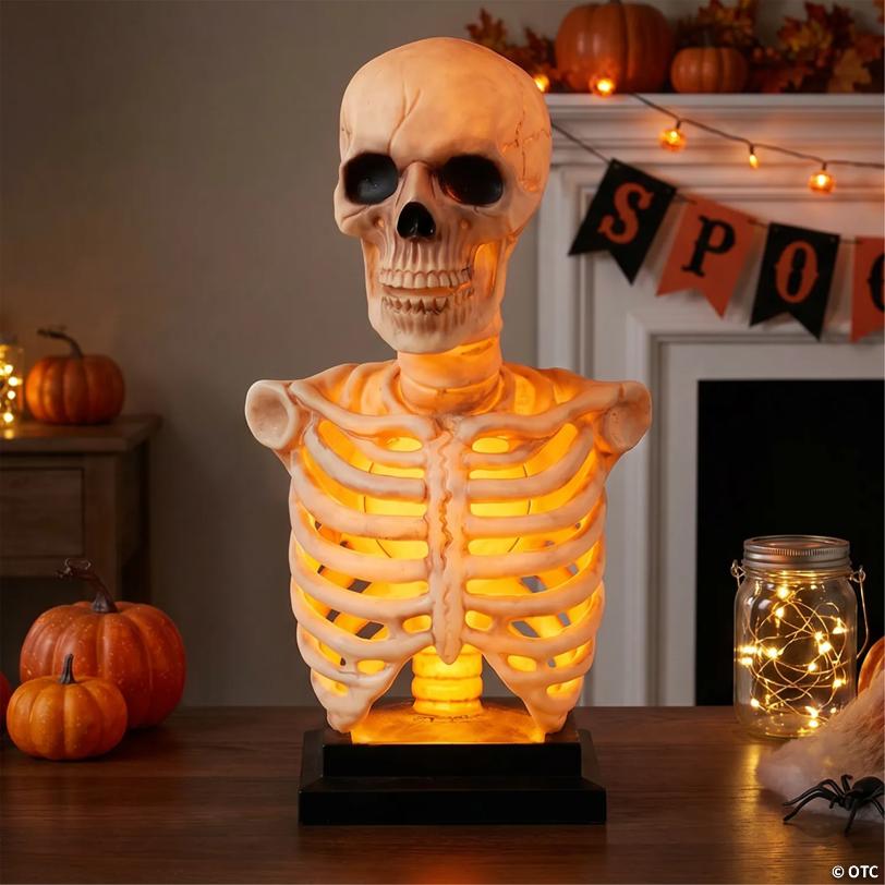 16" Skeleton Bust on Stand Plastic Halloween Tabletop Decoration