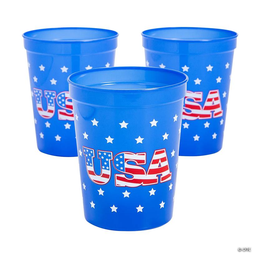 16 oz. USA Patriotic American Flag Reusable Plastic Tumblers - 12 Ct.